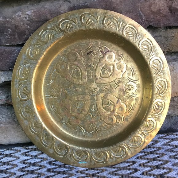 Vintage Other - Vintage Brass Plate India Etched Bohemian Decor